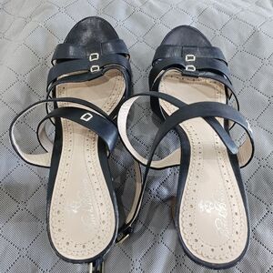 Brooks Brothers navy, genuine leather chunky heel sandals